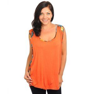C.O.C. Ladies Top Orange Floral Crisscross-Back Plus Size 1XL  NWT